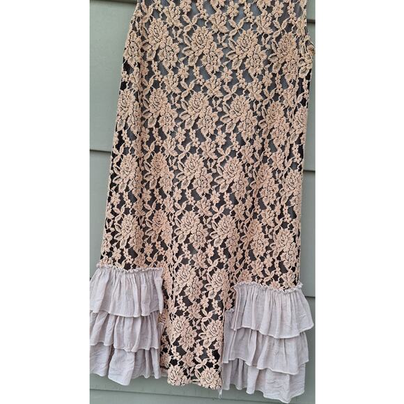 Paisley Vine Lace Ruffles Sleeveless Tank Mini Dress Tan Black Nude Coquette S - Picture 10 of 10
